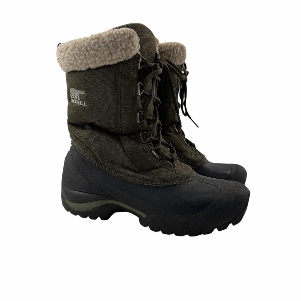 Sorel Women's Cumberland Olive Green and Black Snow Boots w/Shearling Cuff Sz‎ 6